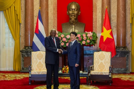 Chủ tịch nước Lương Cường tiếp Chủ tịch Quốc hội Cuba Esteban Lazo Hernandez.