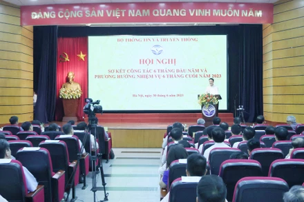 Toàn cảnh Hội nghị sơ kết công tác thông tin và truyền thông 6 tháng đầu năm, triển khai nhiệm vụ 6 tháng cuối năm 2023.