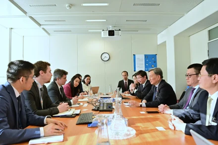 Chủ nhiệm Ủy ban Khoa học, Công nghệ và Môi trường của Quốc hội Lê Quang Huy, Thứ trưởng Bộ Khoa học và Công nghệ Bùi Hoàng Phương và Đoàn công tác làm việc với cơ quan Năng lượng Nguyên tử quốc tế (IAEA).