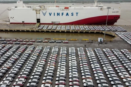 Ô-tô điện Vinfast tại cảng Hải Phòng trước khi được vận chuyển sang Mỹ, ngày 25/11/2022. Ảnh: Reuters
