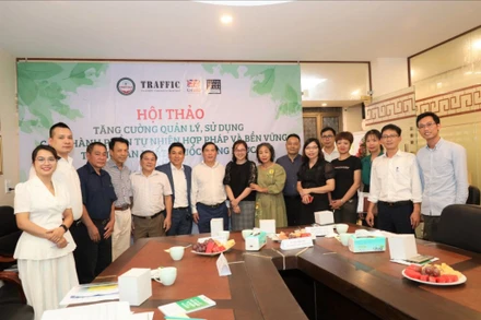 Các đại biểu tham dự Hội thảo Tăng cường quản lý, sử dụng các thành phần tự nhiên hợp pháp và bền vững trong sản xuất thuốc đông dược.