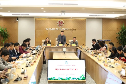 Toàn cảnh buổi họp báo thường kỳ tháng 3 của Bộ Thông tin và Truyền thông.