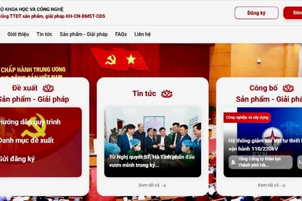 Giao diện Cổng thông tin tiếp nhận và công bố các sản phẩm, giải pháp khoa học, công nghệ, đổi mới sáng tạo và chuyển đổi số. (Ảnh: TL)