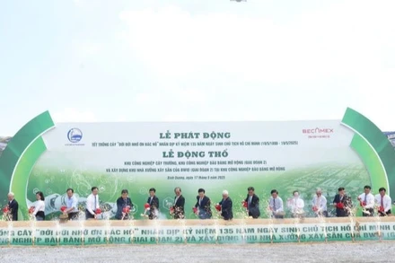 Phó Thủ tướng Mai Văn Chính và các đại biểu thực hiện nghi thức động thổ. 