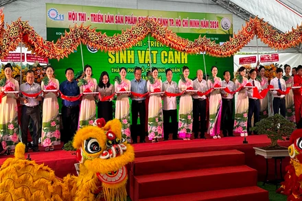 Các đại biểu thực hiện nghi thức khai mạc Hội thi-Triển lãm.