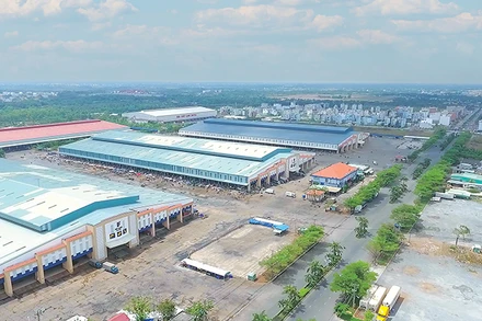 Toàn cảnh Chợ đầu mối Nông sản Thực phẩm Bình Điền nằm trong Khu Thương mại Bình Điền thuộc Tổng Công ty Thương mại Sài Gòn-TNHH Một thành viên (SATRA)