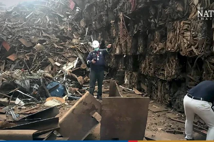 Ống chứa phóng xạ Caesium-137 được lực lượng chức năng tìm thấy tại một nhà máy thép thuộc quận Kurin Buri. (Ảnh: The Nation)