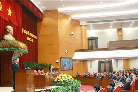 Tổng Bí thư Tô Lâm phát biểu bế mạc Hội nghị lần thứ 11 Ban Chấp hành Trung ương Đảng khóa XIII. Ảnh: Thống Nhất/TTXVN 