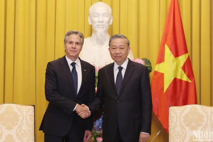  Chủ tịch nước Tô Lâm tiếp Ngoại trưởng Hoa Kỳ Antony Blinken tại Phủ Chủ tịch. (Ảnh: DUY LINH)