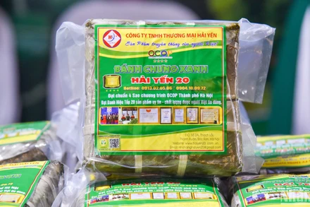 Bánh chưng xanh Hải Yến, Sóc Sơn, Hà Nội, sản phẩm OCOP 4 sao. (Ảnh: NHẬT QUANG)