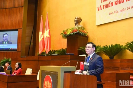 Chủ tịch Quốc hội Vương Đình Huệ phát biểu chỉ đạo Hội nghị. (Ảnh: DUY LINH)