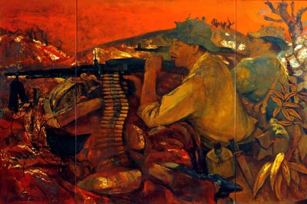 Tác phẩm "Quảng Trị 1972", chất liệu sơn mài.