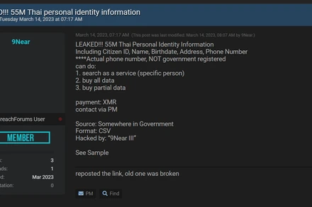 Tin tặc khẳng định đang sở hữu dữ liệu cá nhân của 55 triệu công dân Thái Lan.