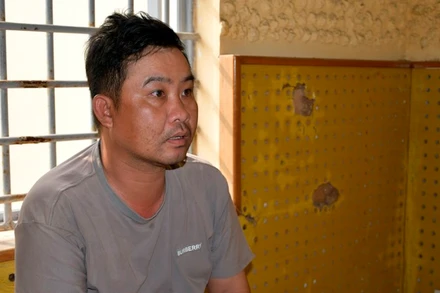 Đối tượng Nguyễn Trọng Ngân tại cơ quan công an.