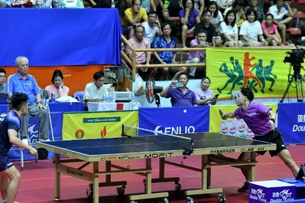 Trận chung kết nội dung đơn nam Giải vô địch bóng bàn quốc gia Báo Nhân Dân lần thứ 42, năm 2024. (Ảnh ĐĂNG KHOA)