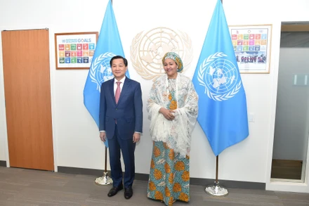 Phó Thủ tướng Chính phủ Lê Minh Khái gặp Phó Tổng Thư ký Liên Hợp Quốc Amina Mohammed. Ảnh VGP