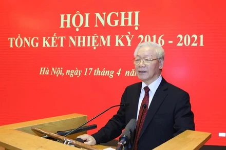 Tổng Bí thư Nguyễn Phú Trọng phát biểu chỉ đạo hội nghị. (Ảnh: TTXVN)