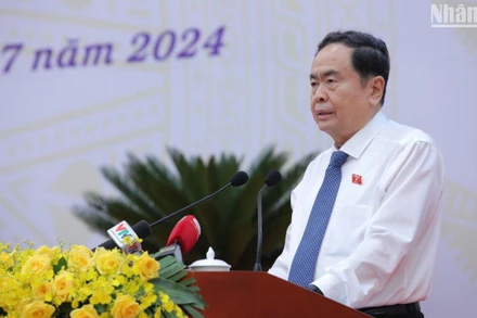 Chủ tịch Quốc Hội Trần Thanh Mẫn phát biểu tại phiên mạc kỳ họp thứ 15, Hội đồng nhân dân tỉnh Bình Phước khóa 10, nhiệm kỳ 2021-2026.