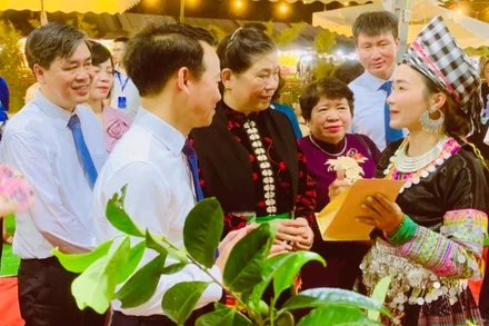 Giới thiệu sản phẩm chè Shan tuyết với du khách.