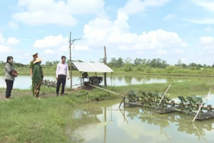 Bà Hữu Thị Thê có con trai mãn hạn tù vay vốn chính sách để cải tạo ao nuôi tôm. (Ảnh: Cổng thông tin Chính phủ)