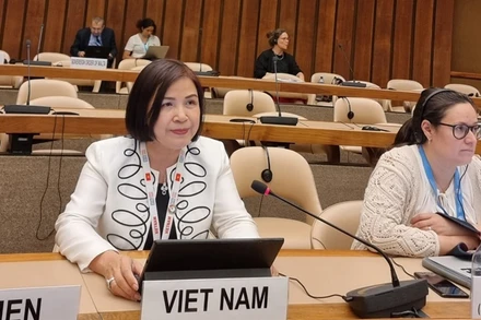 Đại sứ Lê Thị Tuyết Mai tham dự và phát biểu thảo luận tại Khóa họp Hội đồng kinh tế - xã hội của Liên hợp quốc (ECOSOC) về các hoạt động hỗ trợ nhân đạo năm 2023. (Nguồn: Phái đoàn đại diện thường trực Việt Nam tại Geneva)