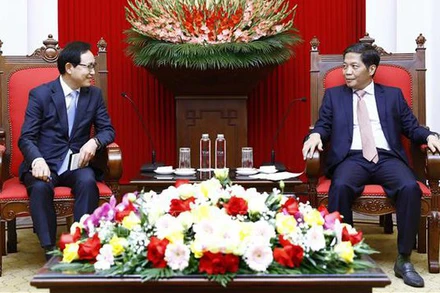 Đồng chí Trần Tuấn Anh, Ủy viên Bộ Chính trị, Trưởng Ban Kinh tế Trung ương tiếp đoàn công tác của Tập đoàn Samsung. (Ảnh: Báo điện tử Chính phủ)