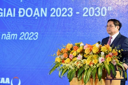 Thủ tướng Phạm Minh Chính phát biểu tại Lễ phát động Phong trào "Cả nước thi đua xây dựng xã hội học tập, đẩy mạnh học tập suốt đời giai đoạn 2023-2030". (Ảnh: Trần Hải).