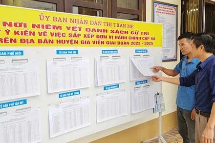 Cử tri huyện Gia Viễn (Ninh Bình) tìm hiểu, nghiên cứu quy trình sắp xếp, sáp nhập đơn vị hành chính của địa phương. (Ảnh: Báo Nhân Dân)