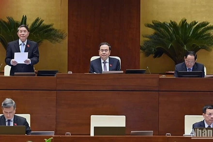 Chủ tịch Quốc hội Trần Thanh Mẫn và các Phó Chủ tịch Quốc hội chủ trì, điều hành nội dung thảo luận tại phiên họp. (Ảnh: Duy Linh)