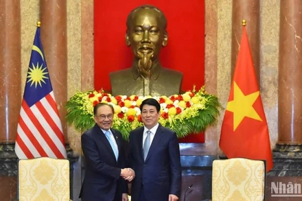 Chủ tịch nước Lương Cường tiếp Thủ tướng Malaysia Anwar Ibrahim.