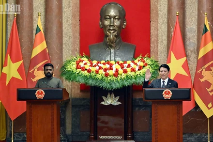 Chủ tịch nước Lương Cường và Tổng thống Sri Lanka tại cuộc gặp gỡ báo chí.