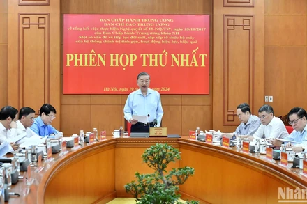 Tổng Bí thư Tô Lâm chủ trì Phiên họp thứ nhất Ban Chỉ đạo Trung ương về tiếp tục đổi mới, sắp xếp tổ chức bộ máy của hệ thống chính trị tinh gọn, hoạt động hiệu lực, hiệu quả, ngày 19/11/2024. (Ảnh: ĐĂNG KHOA)