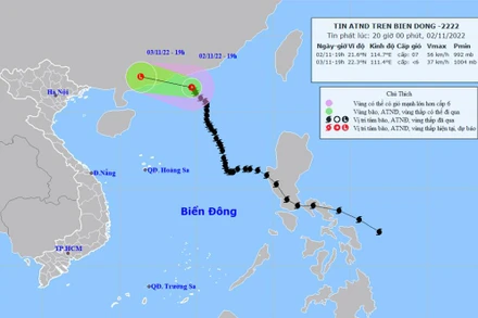 Vị trí và hướng di chuyển của áp thấp nhiệt đới (suy yếu từ bão số 7). (Nguồn: nchmf.gov.vn)