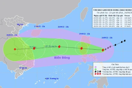 Vị trí và hướng di chuyển của bão Noru. (Nguồn: nchmf.gov.vn)