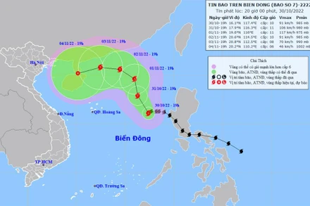 Vị trí và hướng di chuyển của bão số 7. (Nguồn: nchmf.gov.vn)
