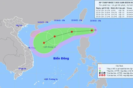 Vị trí và hướng di chuyển của áp thấp nhiệt đới. (Nguồn: nchmf.gov.vn)