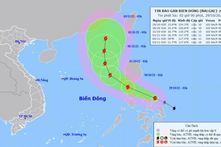 Vị trí và hướng di chuyển của bão Nalgae. (Nguồn: nchmf.gov.vn)