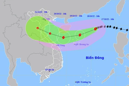 Vị trí và hướng di chuyển của bão số 6. (Nguồn: nchmf.gov.vn)