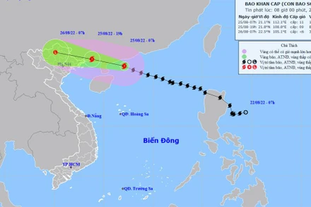 Vị trí và hướng di chuyển của bão số 3. (Nguồn: nchmf.gov.vn)