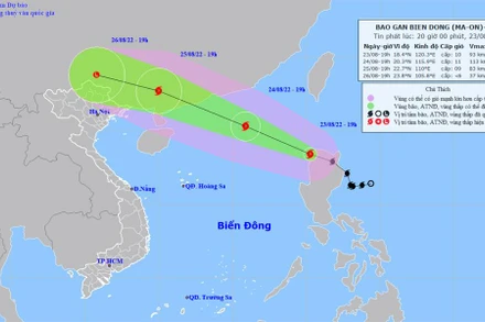 Vị trí và hướng di chuyển của bão Ma-on. (Nguồn: nchmf.gov.vn)
