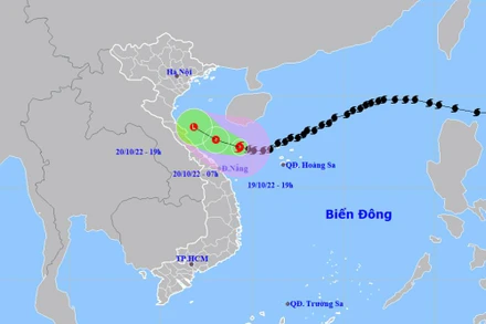 Vị trí và hướng di chuyển của bão số 6. (Nguồn: nchmf.gov.vn)