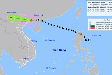 Vị trí và hướng di chuyển của bão số 3. (Nguồn: nchmf.gov.vn)