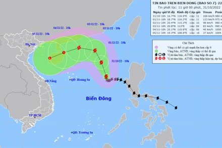 Vị trí và hướng di chuyển của bão số 7. (Nguồn: nchmf.gov.vn)