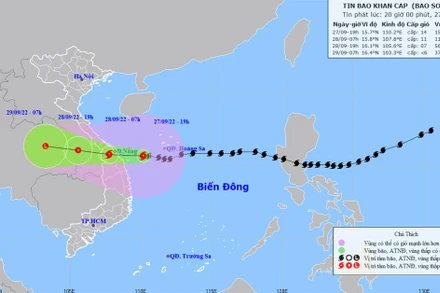 Vị trí và hướng di chuyển của bão số 4. (Nguồn: nchmf.gov.vn)