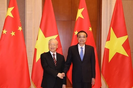 Tổng Bí thư Nguyễn Phú Trọng hội kiến Thủ tướng Trung Quốc Lý Khắc Cường. (Ảnh: Trí Dũng/TTXVN)