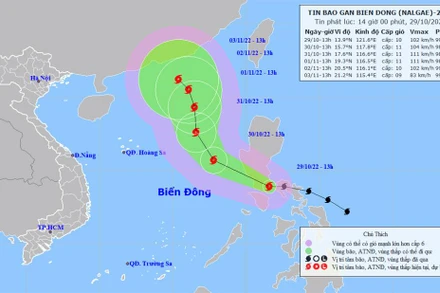 Vị trí và hướng di chuyển của bão Nalgae. (Nguồn: nchmf.gov.vn)
