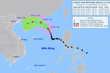 Vị trí và hướng di chuyển của bão số 7. (Nguồn: nchmf.gov.vn)