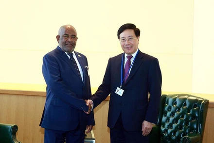 Phó Thủ tướng Thường trực Chính phủ Phạm Bình Minh và Tổng thống Liên bang Comoros Azali Assoumani. (Ảnh: VGP)