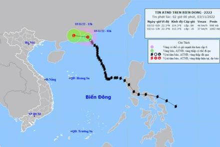 Vị trí và hướng di chuyển của áp thấp nhiệt đới. (Nguồn: nchmf.gov.vn)