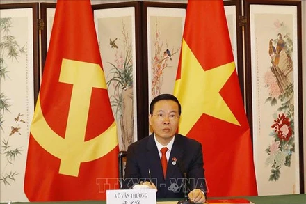 Thường trực Ban Bí thư Võ Văn Thưởng hội đàm với Ủy viên Thường vụ Bộ Chính trị Đảng Cộng sản Trung Quốc Thái Kỳ. (Ảnh: Trí Dũng/TTXVN)